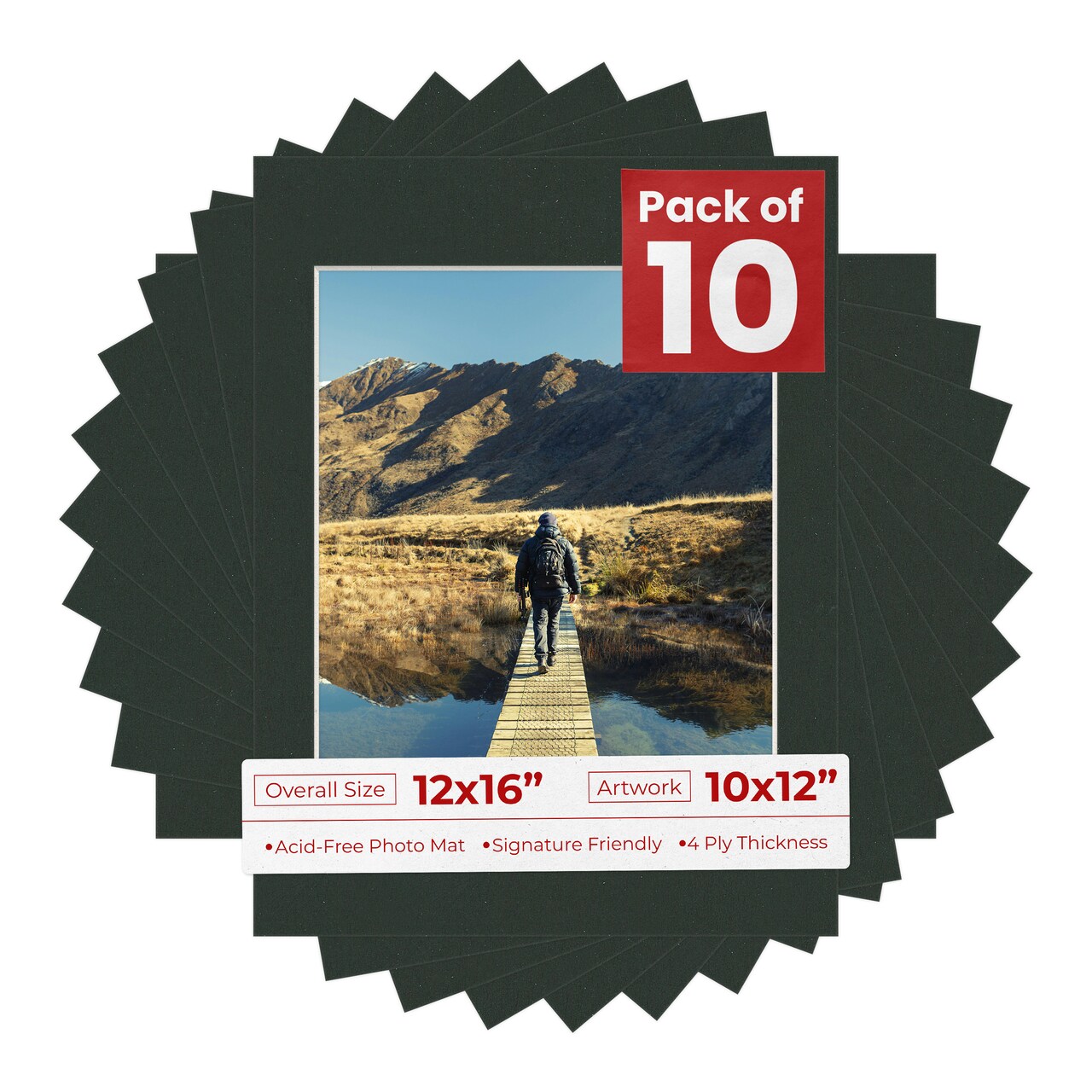 Textured Black Mat Board for 12x16 Frames - Fits 10x12 Photos